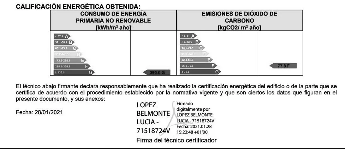 Foto de certificado energético en un piso en alquiler