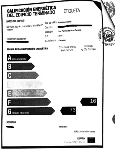 Foto de certificado energético en un piso en alquiler