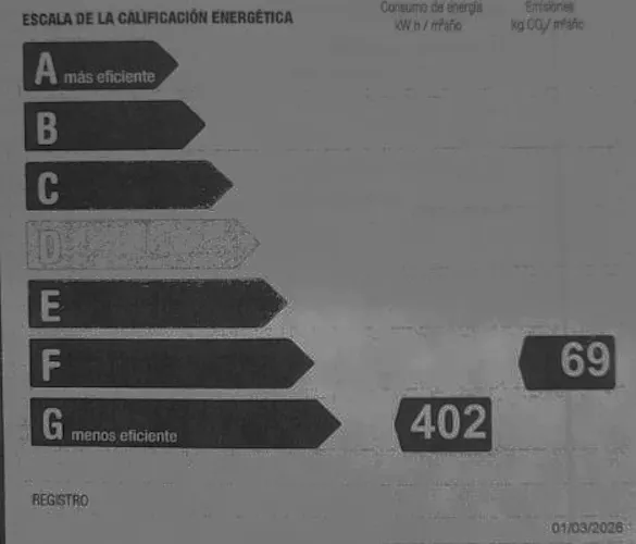 Foto de certificado energético en un piso en alquiler
